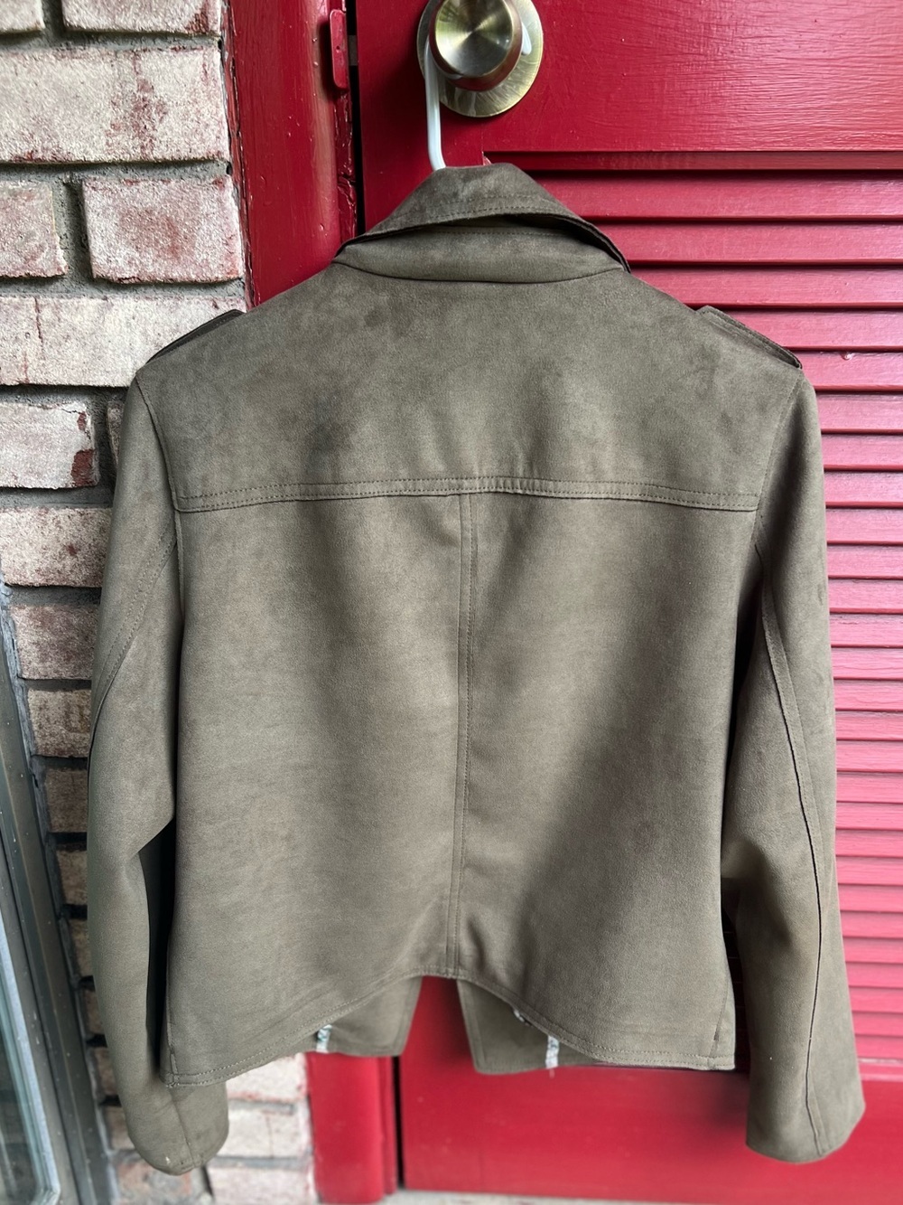 Philosophy Medium Olive Green Suede Moto Jacket - Picture 2 of 7
